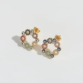 Golden stud earrings with colorful evil eye zircon stones in a circular design - Colorful Zircon Floral Hoop