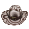 Striped straw western cowboy hat with wide brim and vintage bull head leather band - Coffee White With Windproof Rope (Bull Head)