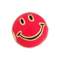 DIY charm jewelry bead featuring a red enamel smiley face design with golden trim finish - Round Smile-Red