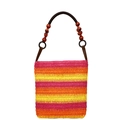 Borsa a secchiello in paglia a righe arcobaleno con perline in legno e tracolla intrecciata - Arcobaleno