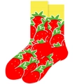 Mid-calf cotton socks with bright strawberry print and contrasting yellow ribbed cuffs - EU 36-42 / Red Strawberry