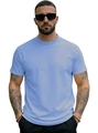 Slim fit men's light blue short sleeve T-shirt with classic round neck and smooth fabric - Light Blue