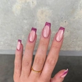 Pink French glitter coffin nails with white star accents and shimmering purple tips - Nude Pink Purple Glitter Style (BW86)