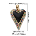 Copper heart pendant with black center and colorful zircon stones, measuring 26mm by 15mm - Cx156-1 / 18K Gold