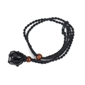 Handcrafted black mesh necklace featuring a natural raw stone and brown wooden beads - Obsidian