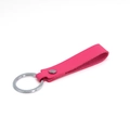 Pink PU leather keychain with silver metal ring and rivet detail for bags - Rose Red & Silver