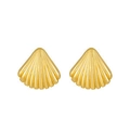Golden seashell stud earrings with polished finish and radial textured surface design - Gold (M-646)