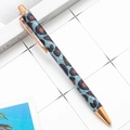 Leopard pattern retractable ballpoint pen with glitter finish and rose gold metal clip - Blue Leopard