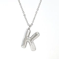 Polished silver chubby puff letter K pendant necklace in balloon style for women - Steel Color Letter K