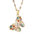 Golden butterfly necklace with colorful crystals and pearl center on a delicate chain - 9054 Gold Colorful Butterfly
