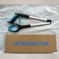 Foldable aluminum trash picker tool in blue and black with brown corrugated packaging box - Box Packaging / Blue