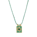 Green enamel tarot heart necklace with evil eye motif on colorful braided rope cord - Blue Necklace (Without Beads)