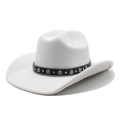 Detail of white felt cowboy hat featuring black leather band with turquoise and silver studs - M (56-58cm) / White