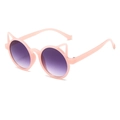 Pink cat-ear shaped children's sunglasses with purple gradient lenses on white background - Jelly Pink