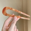 U-förmige Haarnadel in Bernstein-Orange Marmor-Optik mit France Paris Gravur - Bernstein - U-Form