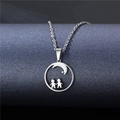 Polished stainless steel necklace featuring a boy and girl silhouette under crescent moon - Moon Star Family
