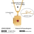 Detail der 18K Gold-Edelstahlkette mit Sonnenstrahl-Medaillon und rotem Herzjuwel - Rotes Herz Sonnenstrahl Stil (JDN0108040)