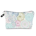 Detail view of colorful mandala pattern makeup bag with zipper and hand strap - Pink Blue Soft Mandala