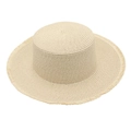 Dettaglio dei bordi con frange e della trama intrecciata di un cappello da sole in paglia - Taglia unica / Bianco avorio