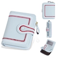 Short light blue bi-fold wallet for women with red and white contrast stitching details - Light Blue