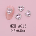Detail of pink heart-shaped nail gems with silver frame and white crystals on pink nails - Silver Base Pink Style(AG13)