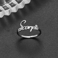 Silver Scorpio zodiac open ring in adjustable stainless steel with script lettering - Adjustable Open / Scorpio Steel