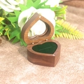 Heart-shaped dark walnut wood ring box with dark green velvet interior and mirror - Heart Window / Walnut (Army Green Single Slot)