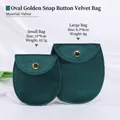 Dark green velvet jewelry pouch with golden snap button available in two sizes - Green (Oval) / Small 8*8.5cm