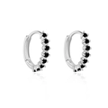 Elegant S925 sterling silver hoop earrings with a row of inlaid black zircon stones - 925 Silver / Platinum Plated with Black Stone