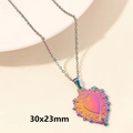 Rainbow plated 30x23mm hollow sacred heart pendant necklace in 18k vacuum finish - Rainbow Hollow Filigree Heart (S548-R)