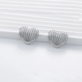 Silver heart-shaped stud earrings with irregular relief texture in high-quality steel - Heart Shell Texture / Silver
