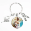 Silver ballet dancer keychain with glass pendant and ballet shoes charms on white background - Style 6