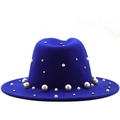 Chapeau Fedora en feutre de laine bleu roi pour femme avec perles et clous en métal - M (56-58cm) / Bleu Royal