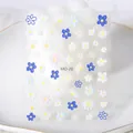 5D embossed daisy flower nail sticker MO-20 with blue and white floral relief patterns - MO-20