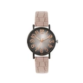Détail de montre à quartz avec chiffres or rose et bracelet rose à motif crocodile - Rose