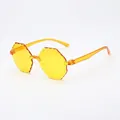 Octagonal jelly yellow rimless sunglasses with wavy edge and transparent temples - Night Vision Yellow