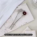 Silver snake-shaped hair pin with red agate stone inlay and detailed texture - U-shaped Silver Double Snake Jade Ring Hair Stick