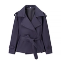 Veste courte croisée bleu marine pour femme avec ceinture ajustable et épaulettes classiques - S / Bleu marine