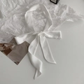 Elegant white satin skinny scarf tied into a bow for hair or handbag decoration - 200cm / White