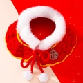 Festive red knitted Christmas pet collar with white faux fur trim and gold Fu pendant - Fur Collar Cape-M / Neck 25-30cm