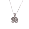 Silver finish number 99 pendant necklace with polished metal and white rhinestones - Number 99 / Silver