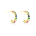S925 sterling silver C-shaped hoop earrings with colorful zircon stones in gold finish - Gold Rainbow