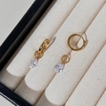 S925 sterling silver hoop earrings in gold finish with water drop zircon pendants - 925 Silver / Gold