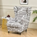Elastic wingback chair cover in grey with white abstract giraffe pattern for a perfect fit - Gray Storm Abstract