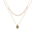 Double-layered gold necklace featuring colorful enamel beads and a green gemstone pendant - 2# Oval