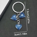 Detail showing dimensions of heart-shaped glitter keychain with blue alloy charms - Enamel Blue Heart Style (ER410)