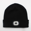 Black knitted beanie hat with integrated LED light module and power button for night use - 6-LED Style / Black