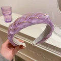 Handmade purple braided hair claw clip with velvet monsters and sparkling rhinestones - 22# Headband