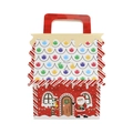 Scatola di caramelle natalizia in carta kraft a forma di casa con motivi di Babbo Natale - Casetta di Natale con base rossa / Grande