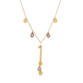 Collier en Y doré avec fleur, pierre précieuse en goutte colorée et pampille - Style Goutte d'Eau (2#水滴)